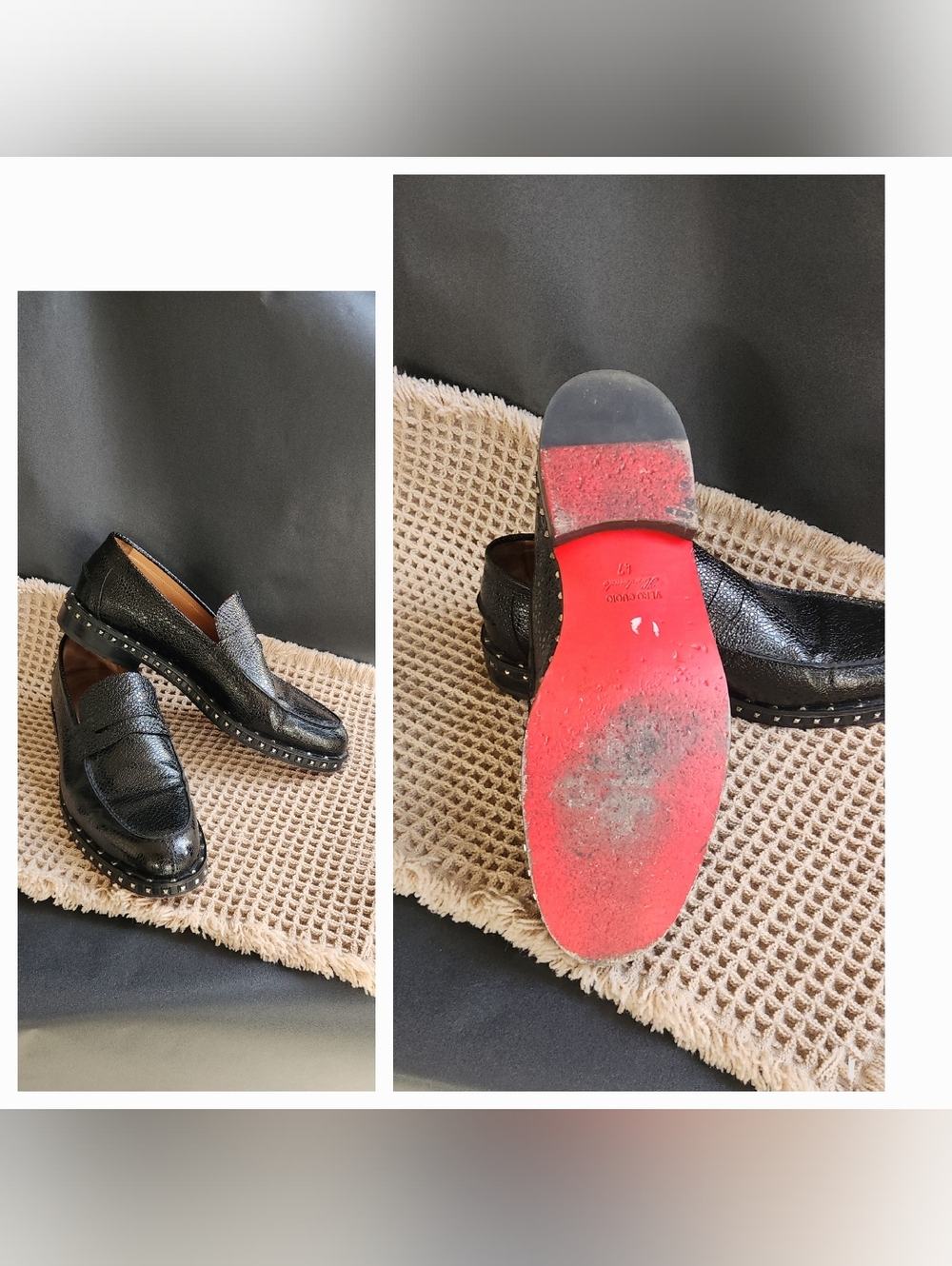 Red Bottom C&E Black Studded Leather Penny Loafers